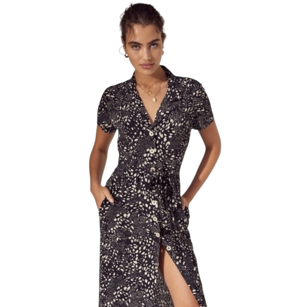 Aritzia Wilfred Black and White Printed Midi Shirt Dress